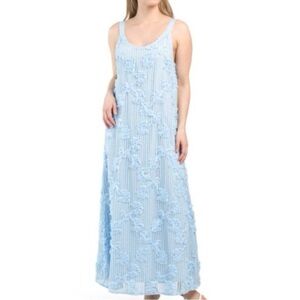 En Saison Light Blue Floral Applique Maxi Dress